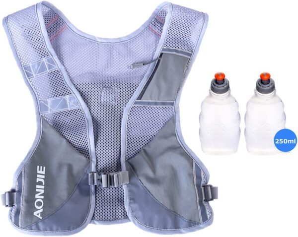 AONIJIE Men Women Ultralight Running Vest Pack Reflective Breathable Hydration Backpack for Hiking Camping Marathon Cycling Race (Gray- with 2 pcs...