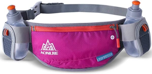 AONIJIE Running Hydration Belt with 2 Water Bottles, Waterproof & Bounce-Free Waist Pouch for Runners, Fanny Pack Fit 6.8 Inches Phones for...