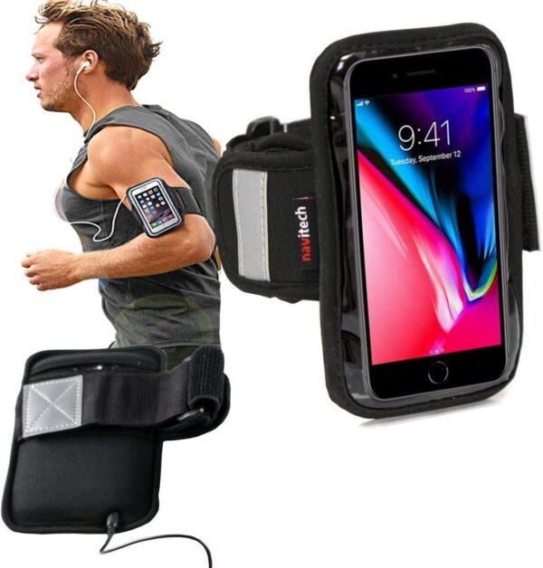 Black/ Silver Neoprene Water Resistant Sports Gym, Jogging / Running Armband Case with Compatible With The Larger Smart Phones (up to 4.3 "...