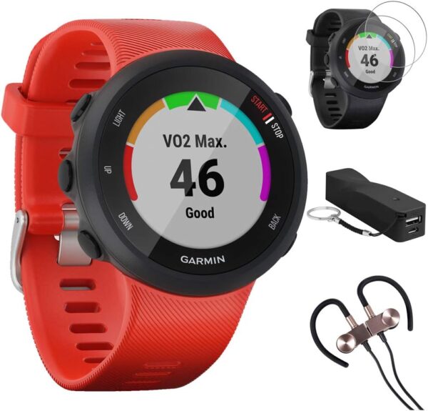 Garmin Forerunner 45 GPS Running Watch 42mm (Lava Red) 010-02156-06 w/Accessories Kit Includes, Deco Gear Sport Wireless Earbud, Portable Keychain...