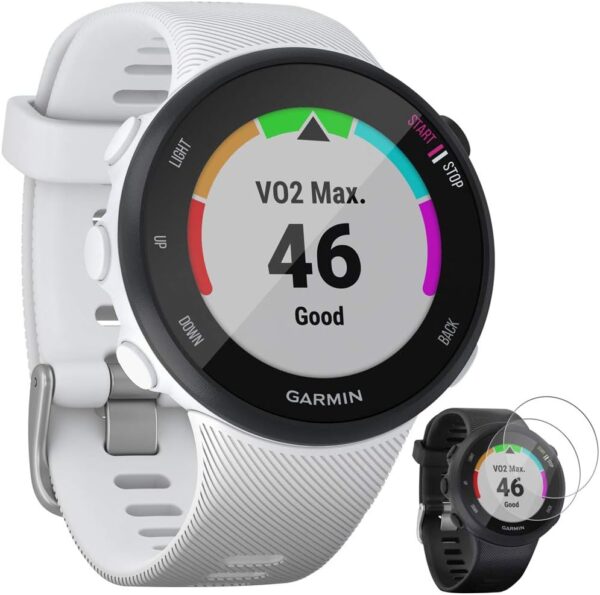 Garmin Forerunner 45S GPS Running Watch 39mm White (010-02156-00) with Deco Gear Forerunner 45/S Tempered Glass Screen Protector 2-Pack