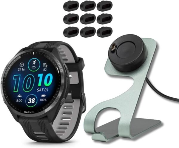 Garmin Forerunner 965 GPS Running Smartwatch (Black) with Travel Charger Stand and Port Protectors (3 Items)