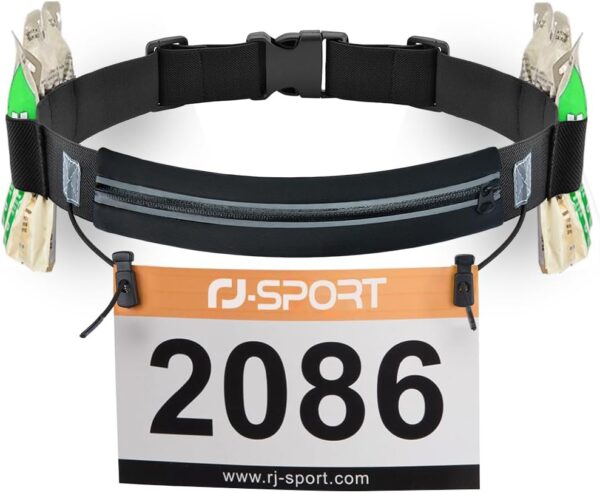 Slim Running Belt Race Number Belt - Triathlon Race Belt BIB Holder with 6 Energy Gel Loops for Workout, Jogging, Triathalon, Marathon, Running and...